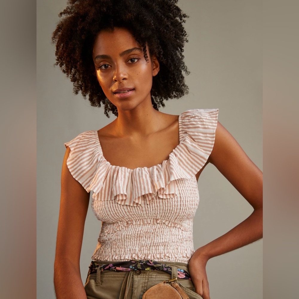 Anthropologie Ruffled Smocked Top NWOT